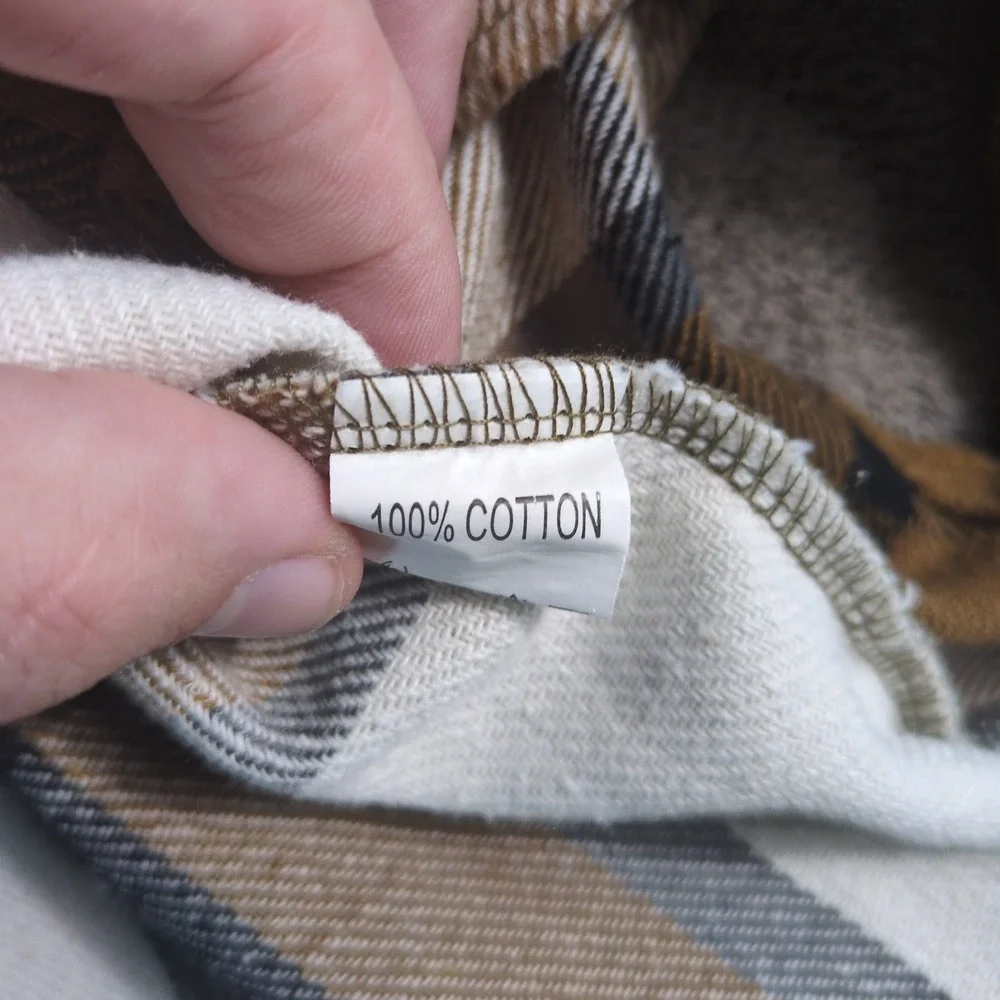 HAHA MAMA Women's Plaid Flannel Hooded Shirt Jacket Brown White Size L - Picture 6 of 7